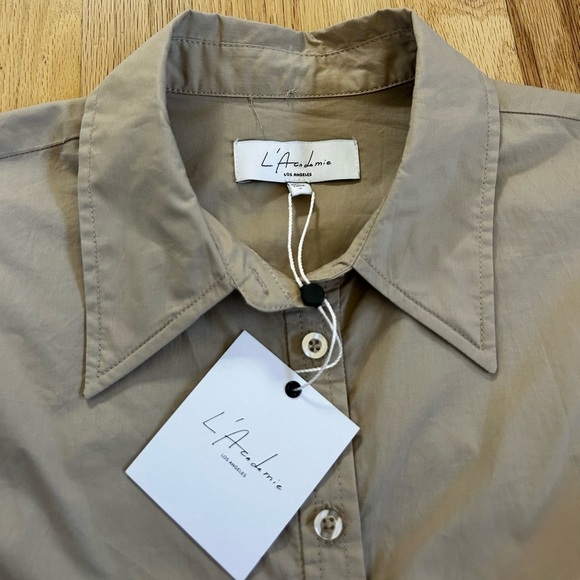 L’ACADEMIE lena blouse khaki revolve ruched cropped cotton button up NWT size S - Picture 5 of 11